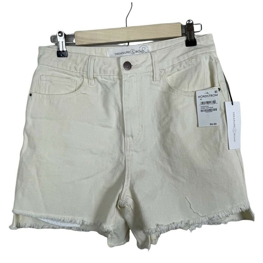 NWT Treasure & Bond Size 30 Ivory Antique Cut Off Shorts High Rise‎ Step Hem